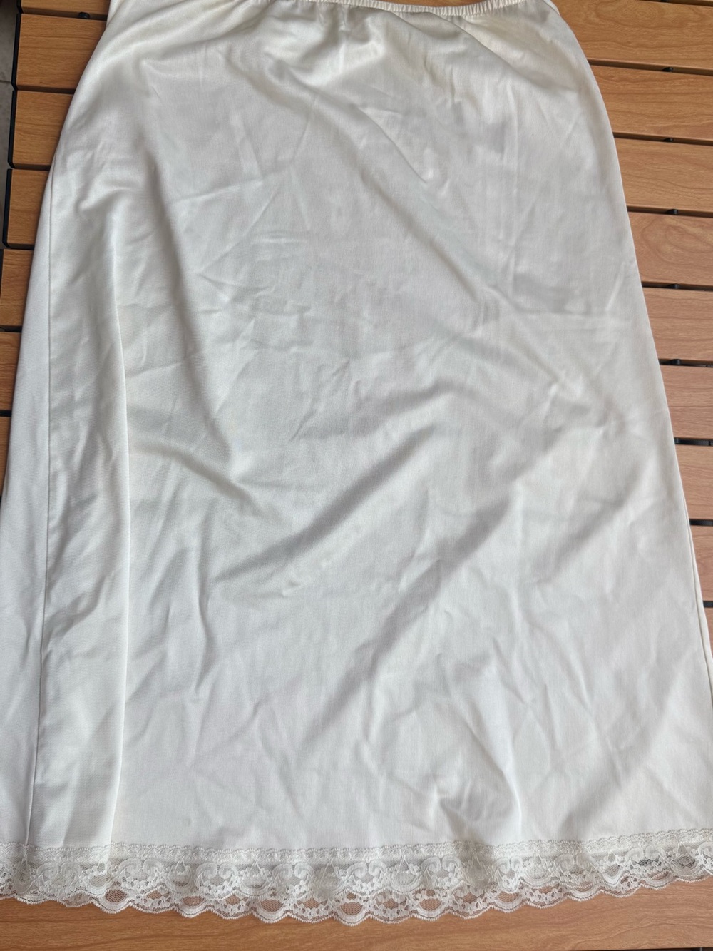 Classic White Midi Slip Skirt with Lace Hem